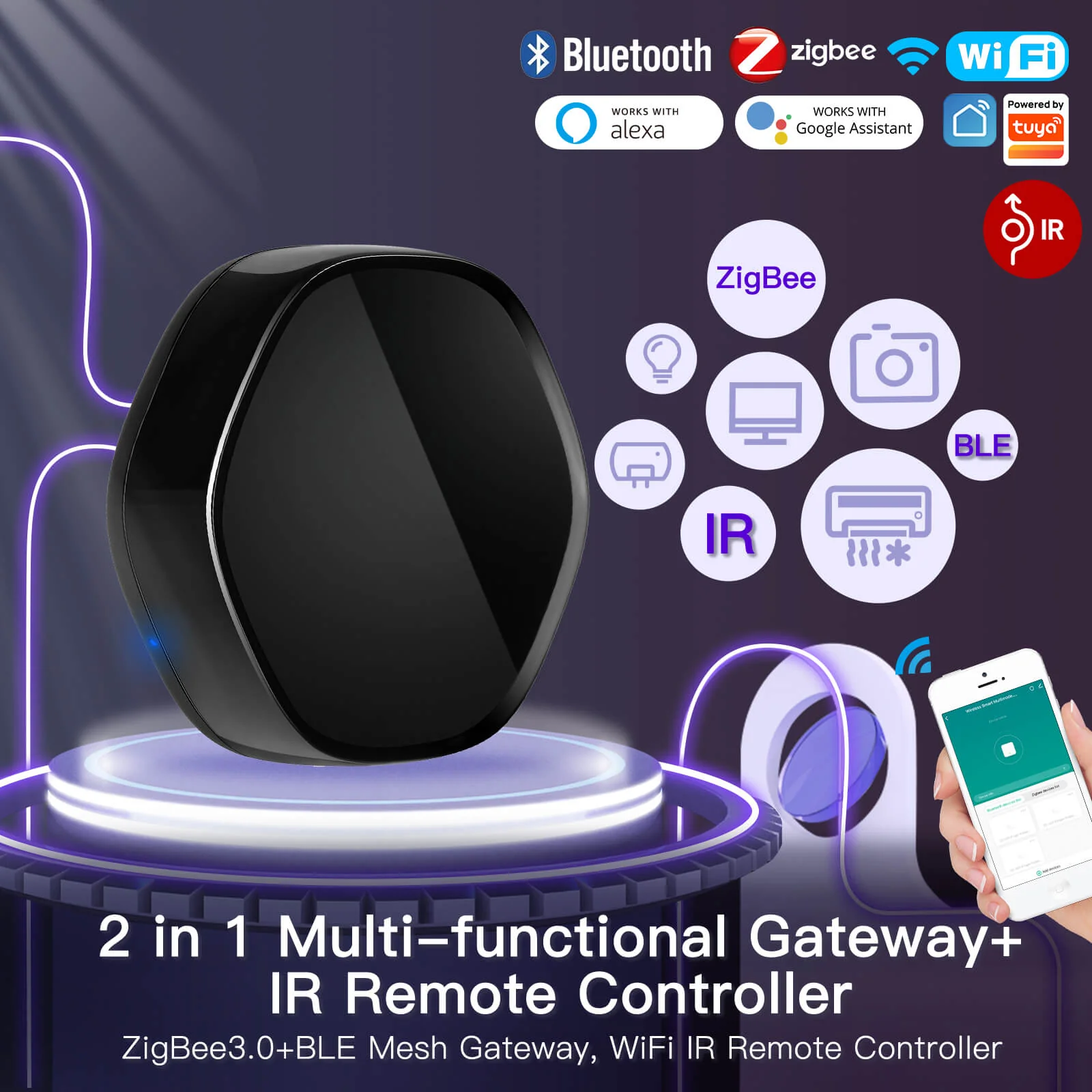 MOES WiFi 2 in 1 Wireless Multi-function Gateway With 38K IR Remote Controller 2