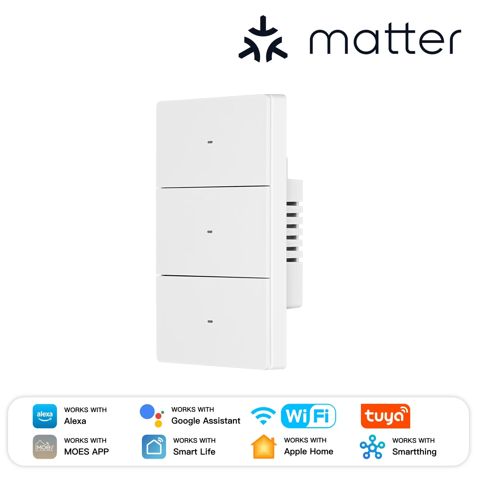 MOES Matter WiFi Smart Switch, Star Grand Series Full-Touch 10A 2200W Power Load, Neutral Required US Standard 8