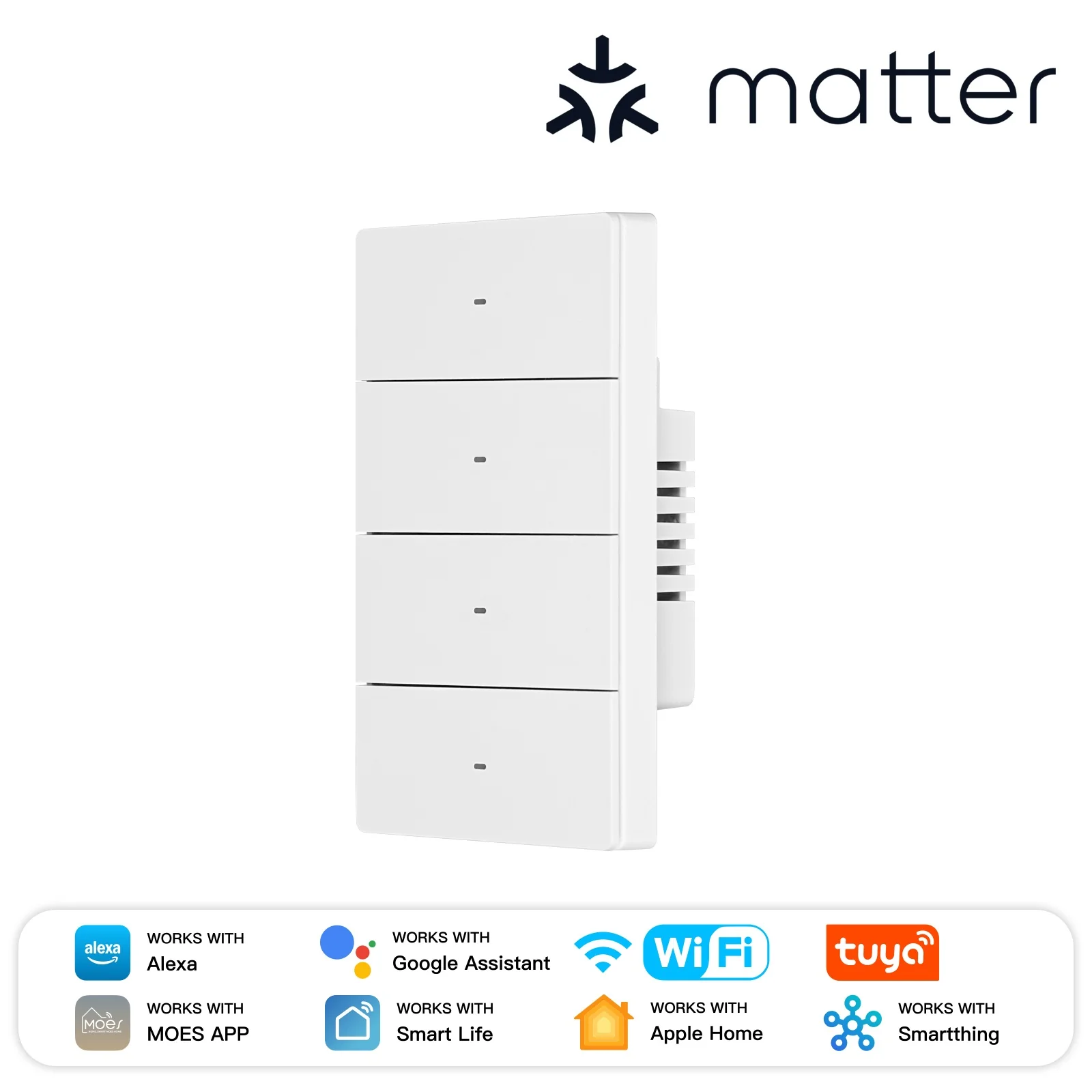 MOES Matter WiFi Smart Switch, Star Grand Series Full-Touch 10A 2200W Power Load, Neutral Required US Standard 9