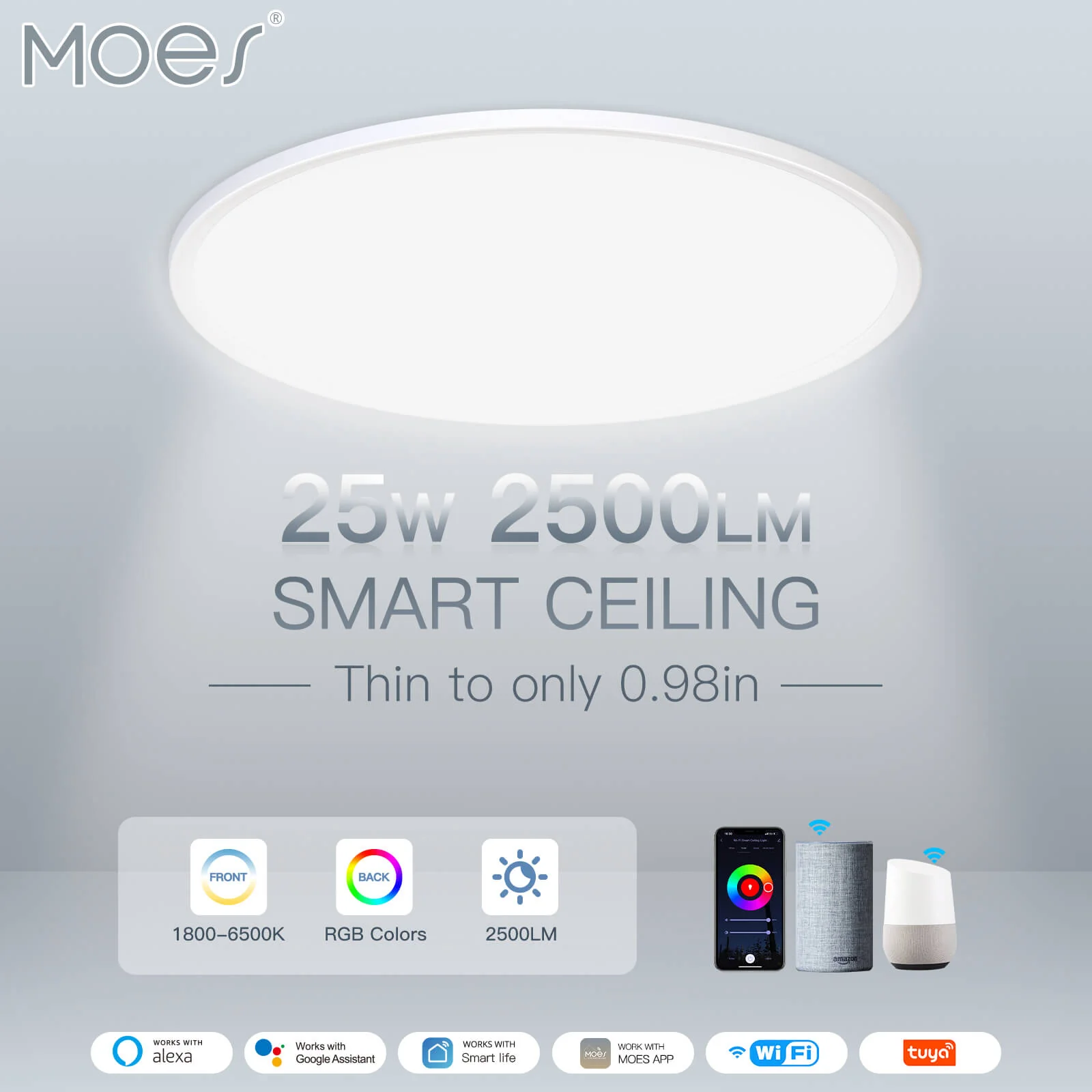MOES Smart WIFI Ceiling Light Ultrathin Energy-saving RGB Dimmable Lighting LED Lamp 3