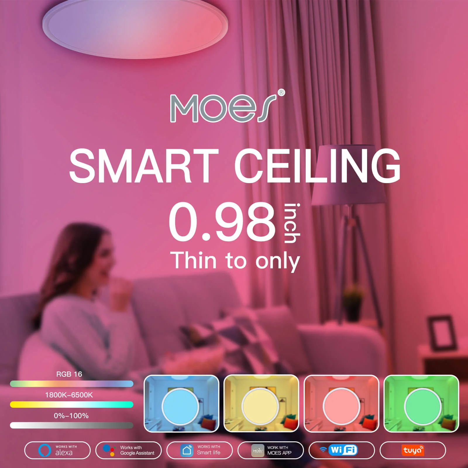 MOES Smart WIFI Ceiling Light Ultrathin Energy-saving RGB Dimmable Lighting LED Lamp 4
