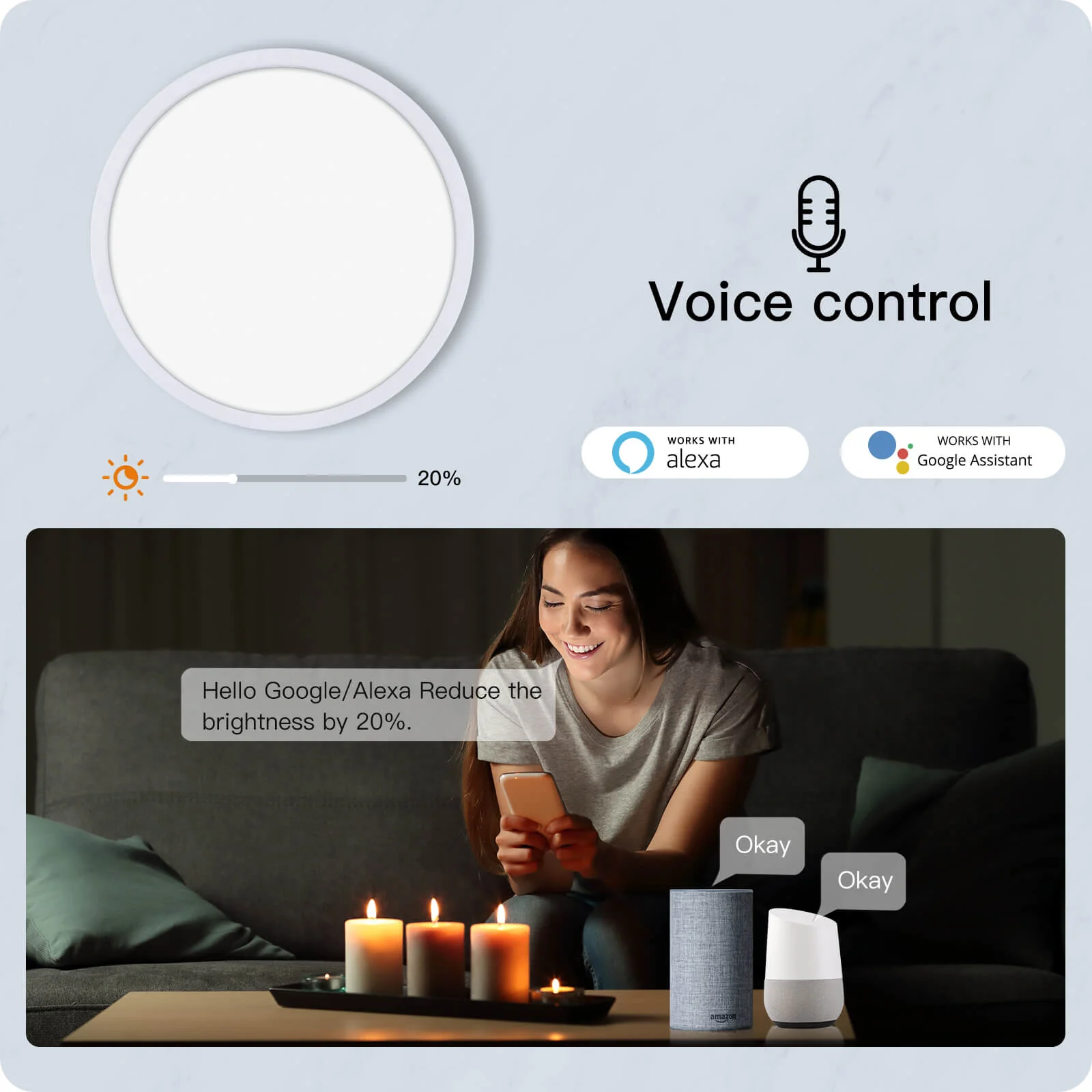 MOES Smart WIFI Ceiling Light Ultrathin Energy-saving RGB Dimmable Lighting LED Lamp 6