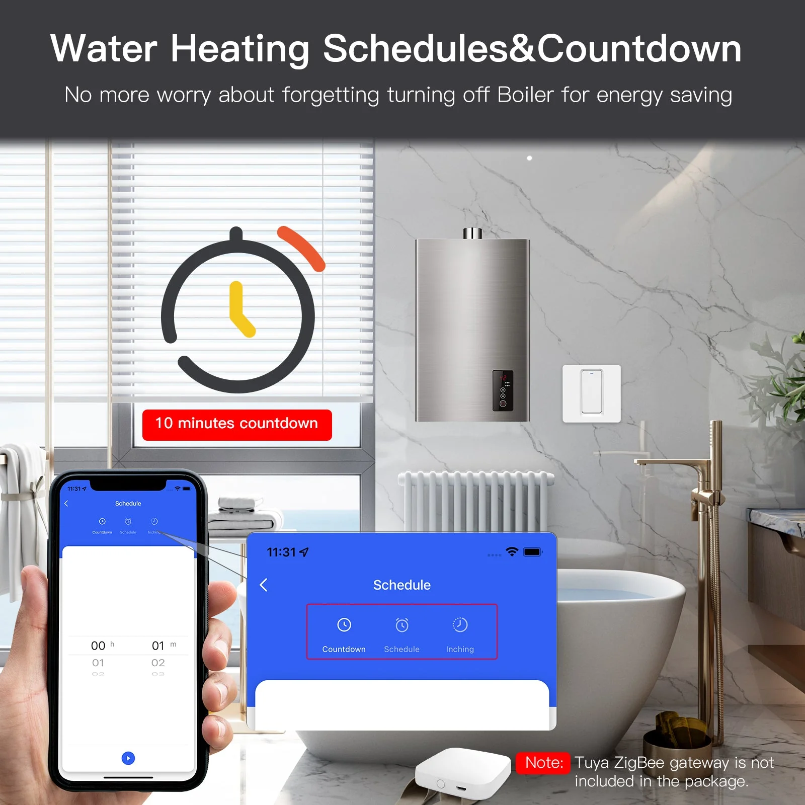 MOES Smart ZigBee Water Heater Boiler Switch Wireless Control Timer for Heating Water 20A EU 6