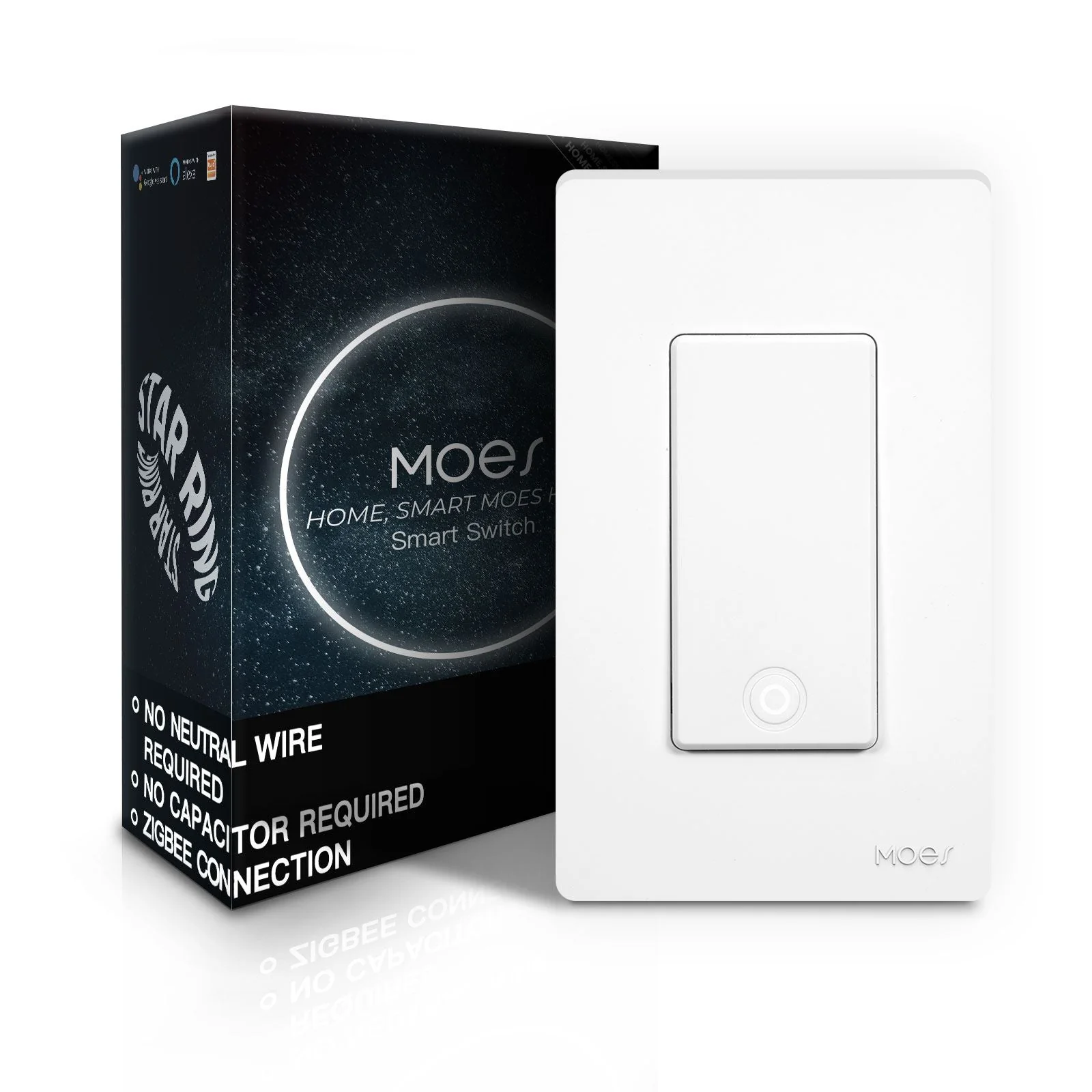 MOES Star Ring ZigBee Smart Light Switch Single Pole, No Neutral Required, No Capacitor 9