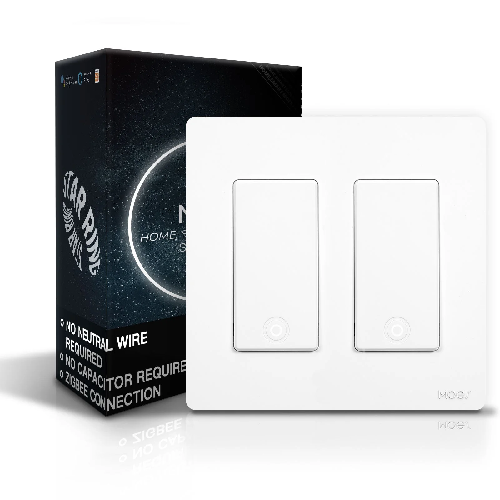 MOES Star Ring ZigBee Smart Light Switch Single Pole, No Neutral Required, No Capacitor 10