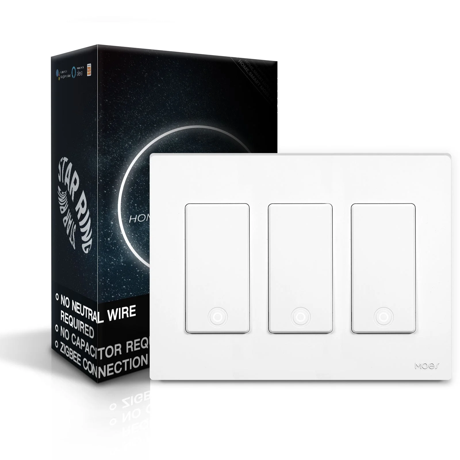 MOES Star Ring ZigBee Smart Light Switch Single Pole, No Neutral Required, No Capacitor 11
