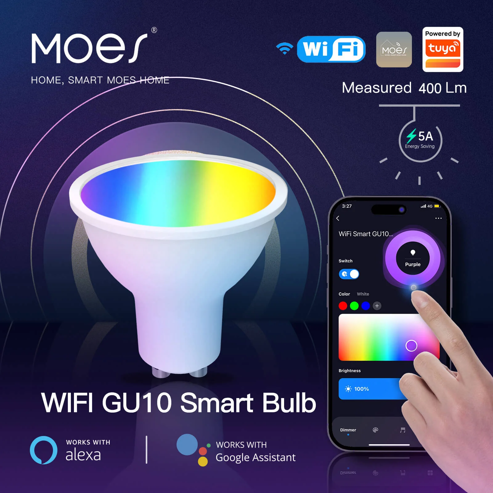 MOES GU10 WiFi Smart Light Bulbs LED RGB Warm Dimmable Lamps 5W Alexa Google APP 2