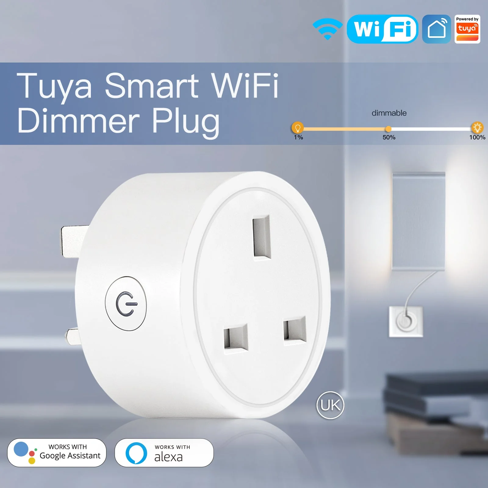 MOES WiFi Smart Power Dimmer Plug Brightness Adjust Timer Socket UK Standard 2
