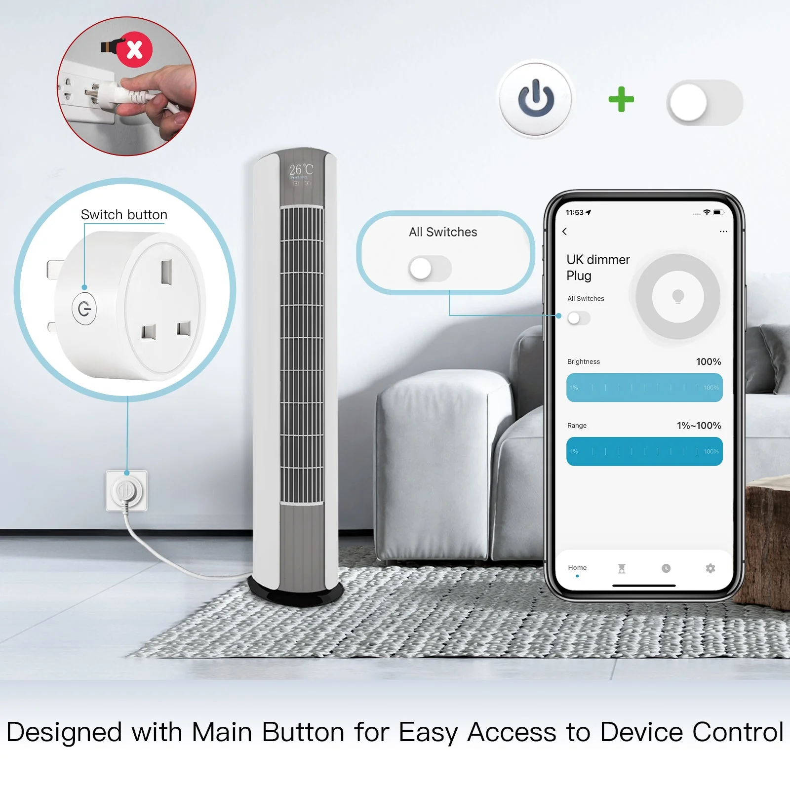 MOES WiFi Smart Power Dimmer Plug Brightness Adjust Timer Socket UK Standard 3