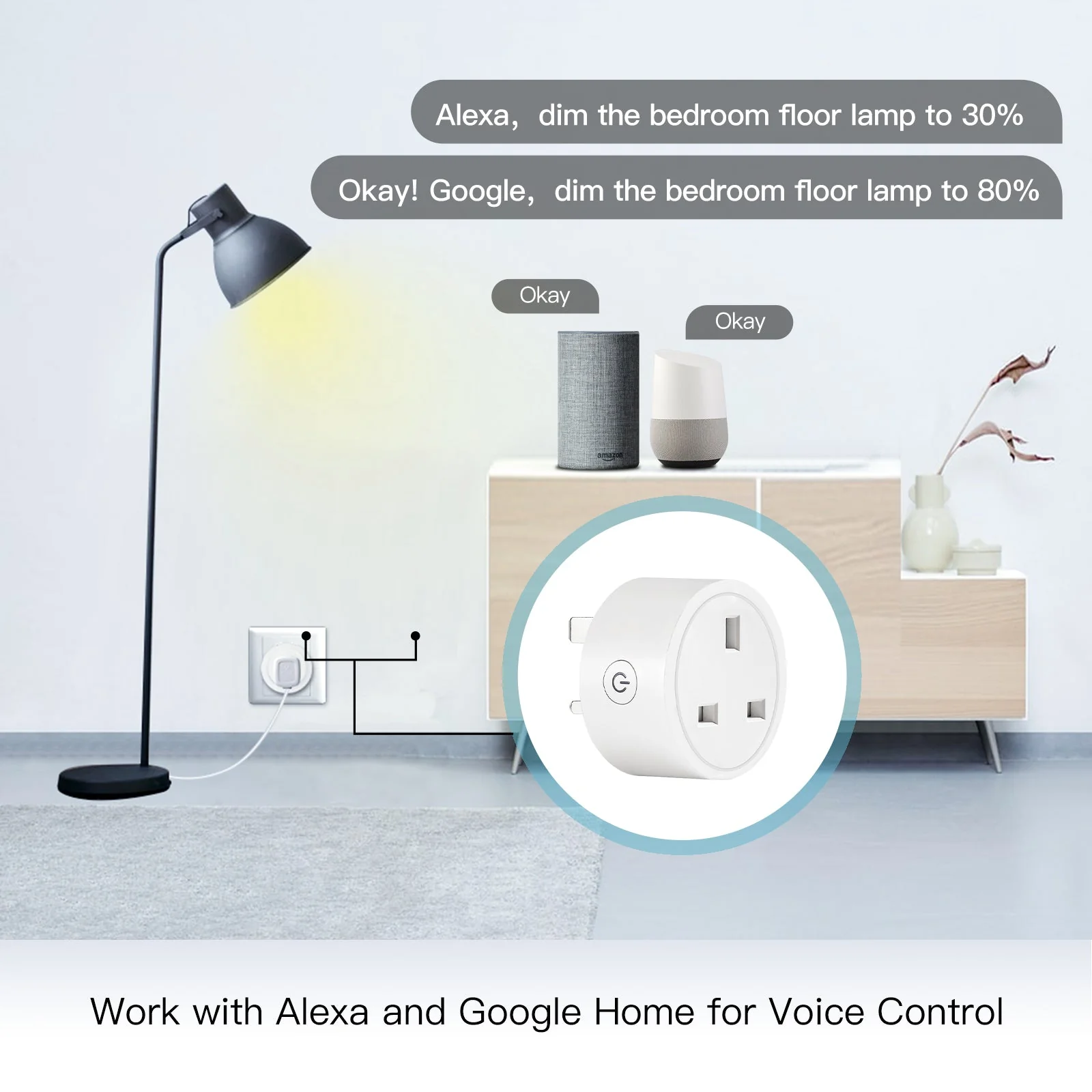 MOES WiFi Smart Power Dimmer Plug Brightness Adjust Timer Socket UK Standard 4