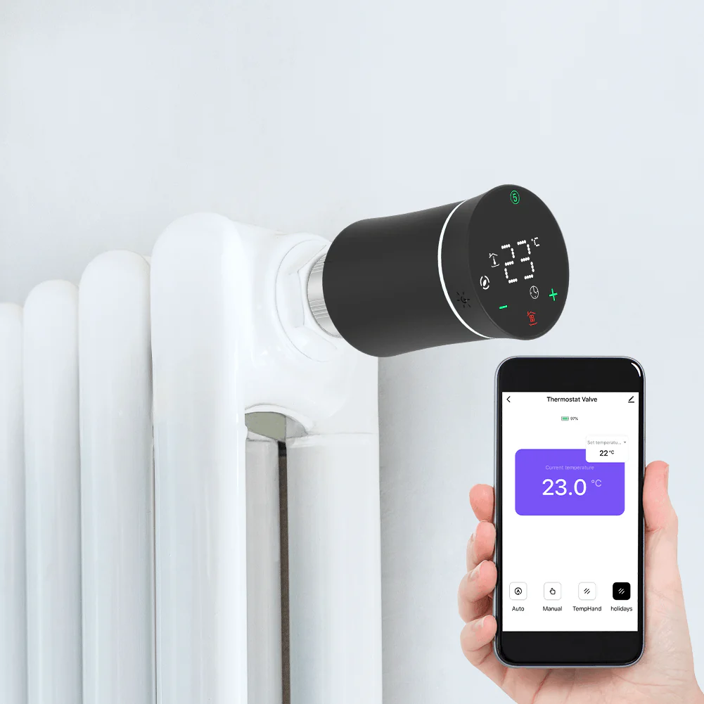 MOES ZigBee Smart Radiator Valves Tuya Save Energy Black White TRV BRT 100 Mini Soft Touching Thermostatic Valve 2
