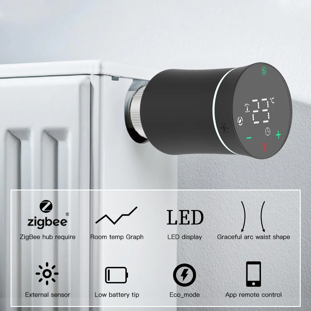 MOES ZigBee Smart Radiator Valves Tuya Save Energy Black White TRV BRT 100 Mini Soft Touching Thermostatic Valve 3