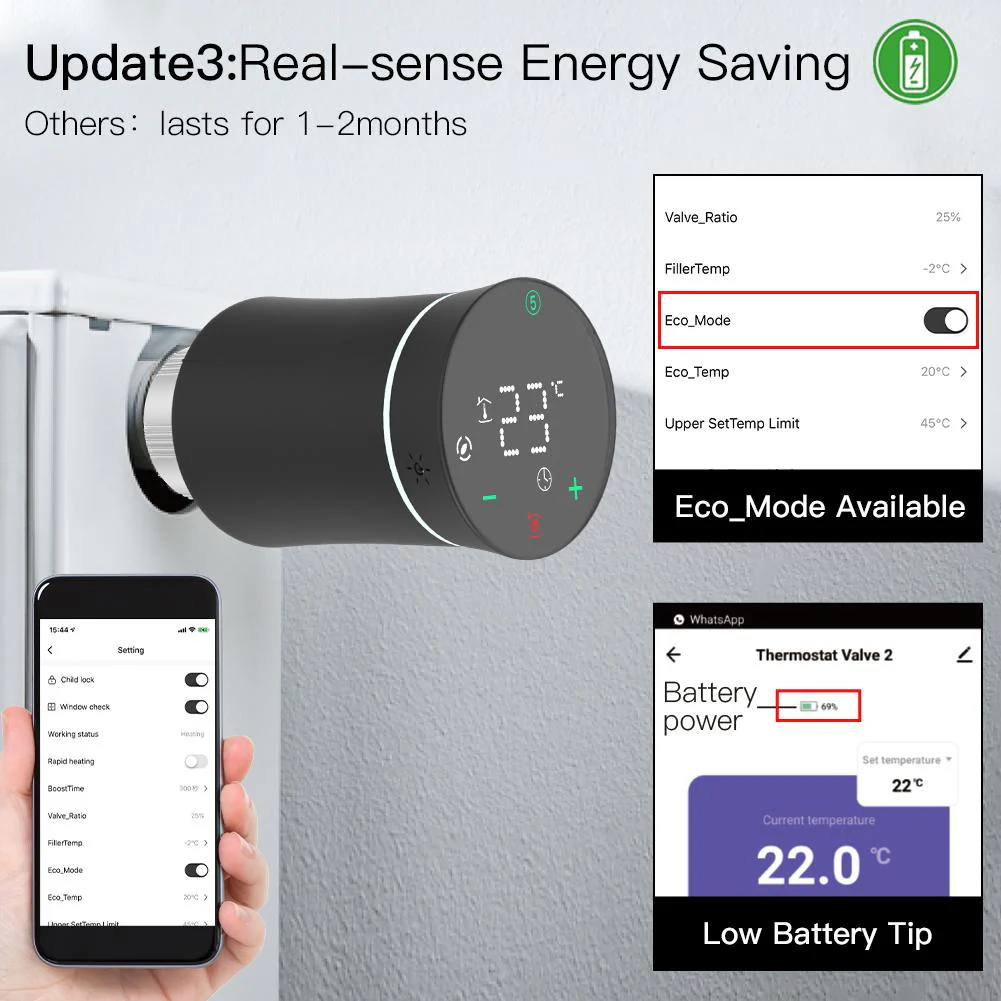 MOES ZigBee Smart Radiator Valves Tuya Save Energy Black White TRV BRT 100 Mini Soft Touching Thermostatic Valve 6