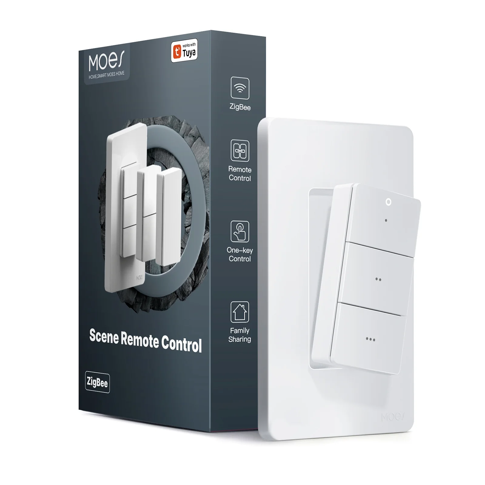 MOES Zigbee Wireless Scene Switch - 3 Gang 9 Scenarios Smart Push Button Remote, Magnetic Handheld Design