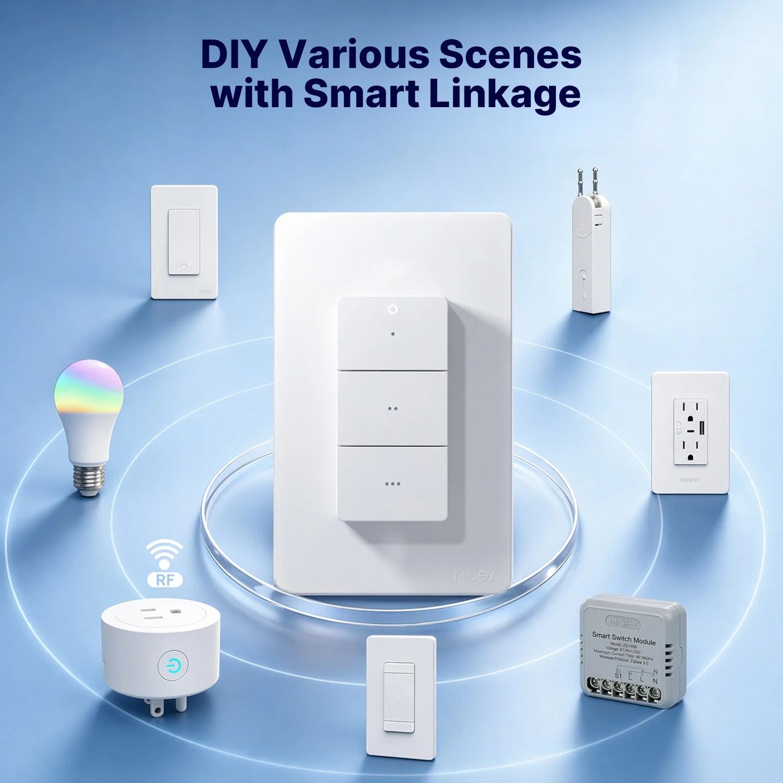 MOES Zigbee Wireless Scene Switch - 3 Gang 9 Scenarios Smart Push Button Remote, Magnetic Handheld Design 2