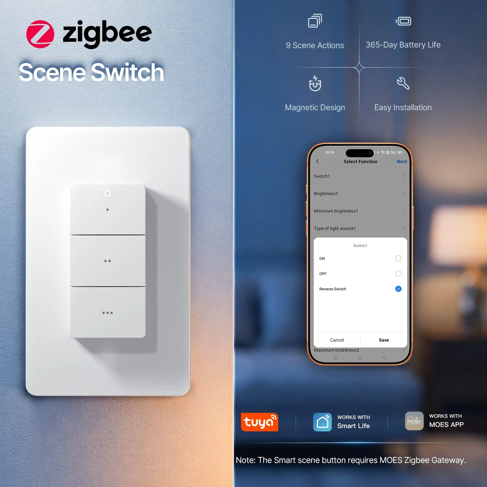 MOES Zigbee Wireless Scene Switch - 3 Gang 9 Scenarios Smart Push Button Remote, Magnetic Handheld Design 8