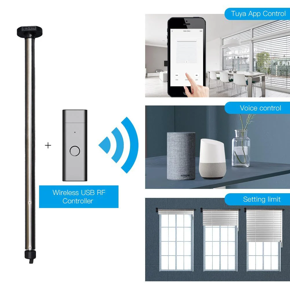 Rechargeable Tubular Roller Blind Motor RF433 Remote Control 6