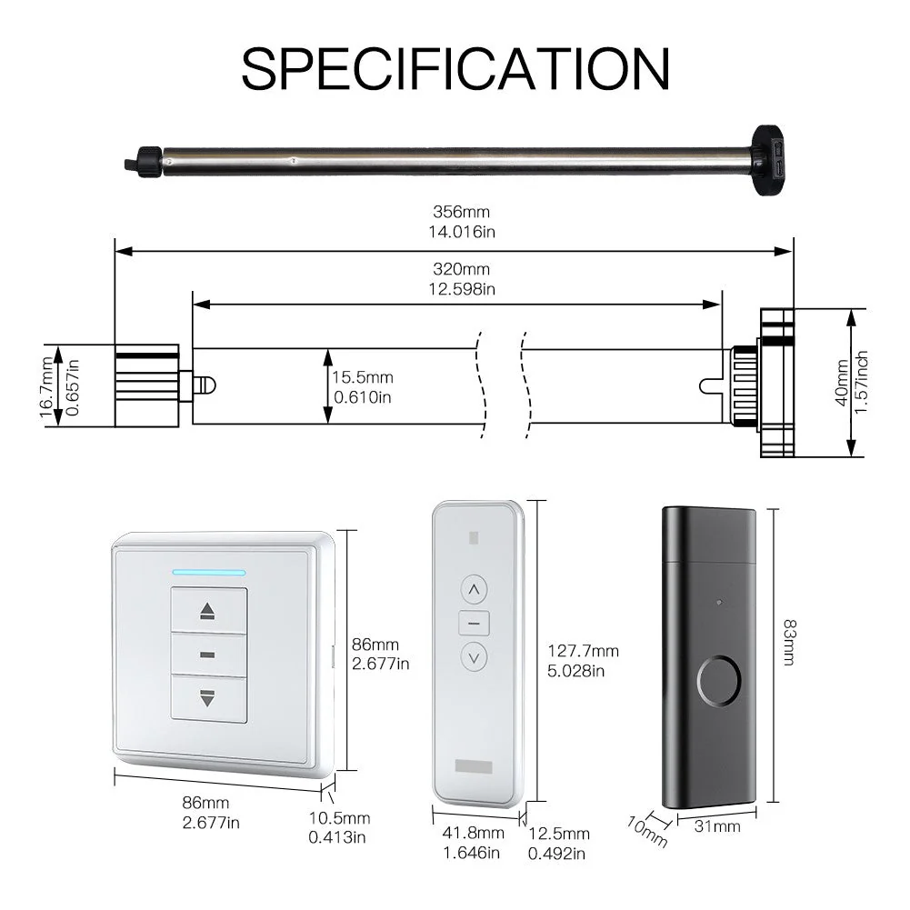 Rechargeable Tubular Roller Blind Motor RF433 Remote Control 7