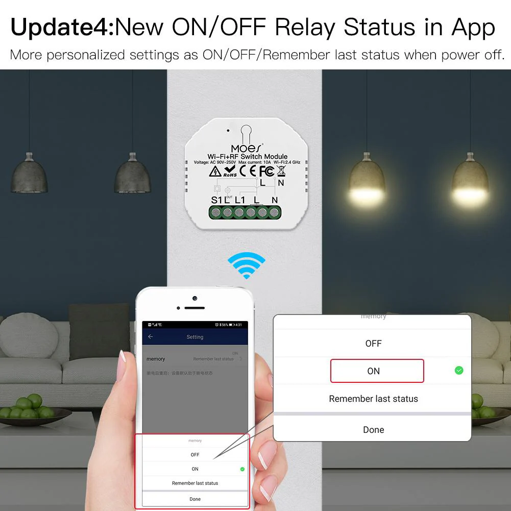 Mini DIY WiFi Relay Module, RF433 Smart Light Switch Module, 1/2 Gang Reset 5