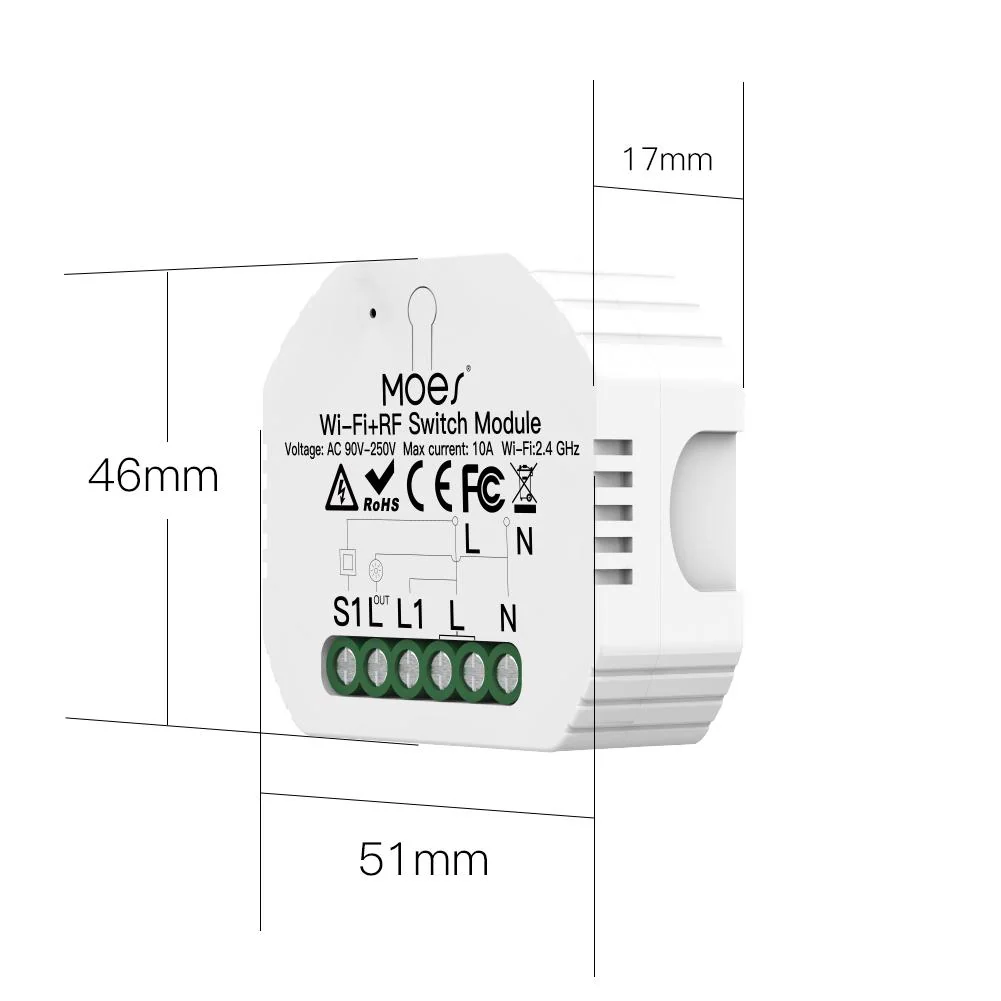 Mini DIY WiFi Relay Module, RF433 Smart Light Switch Module, 1/2 Gang Reset 6