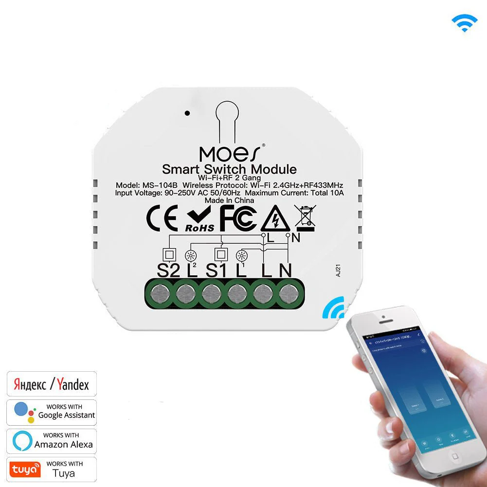 Mini DIY WiFi Relay Module, RF433 Smart Light Switch Module, 1/2 Gang Reset 8