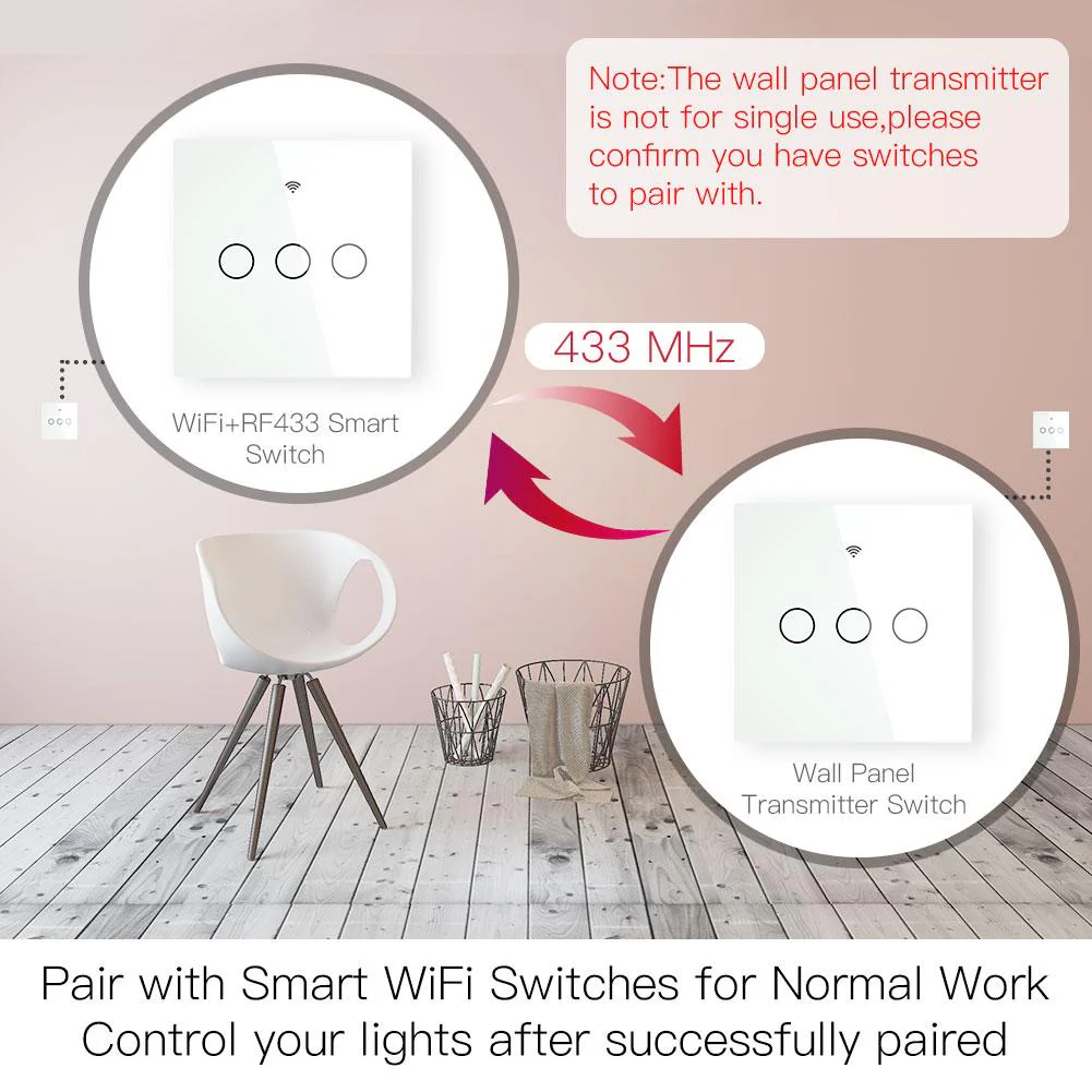 RF433 Smart Wirelesss Wall Glass Panel Transmitter Touch Switch Multi-control Remote EU 4