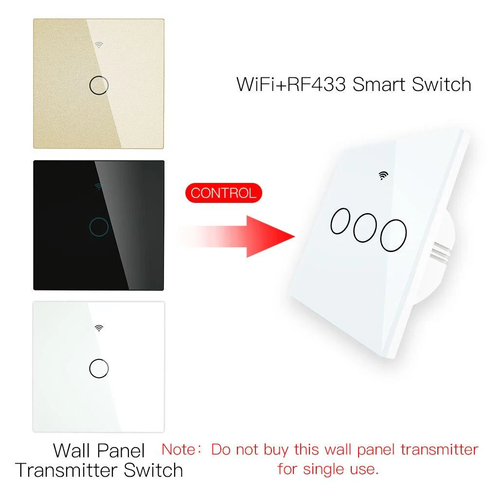 RF433 Smart Wirelesss Wall Glass Panel Transmitter Touch Switch Multi-control Remote EU 5