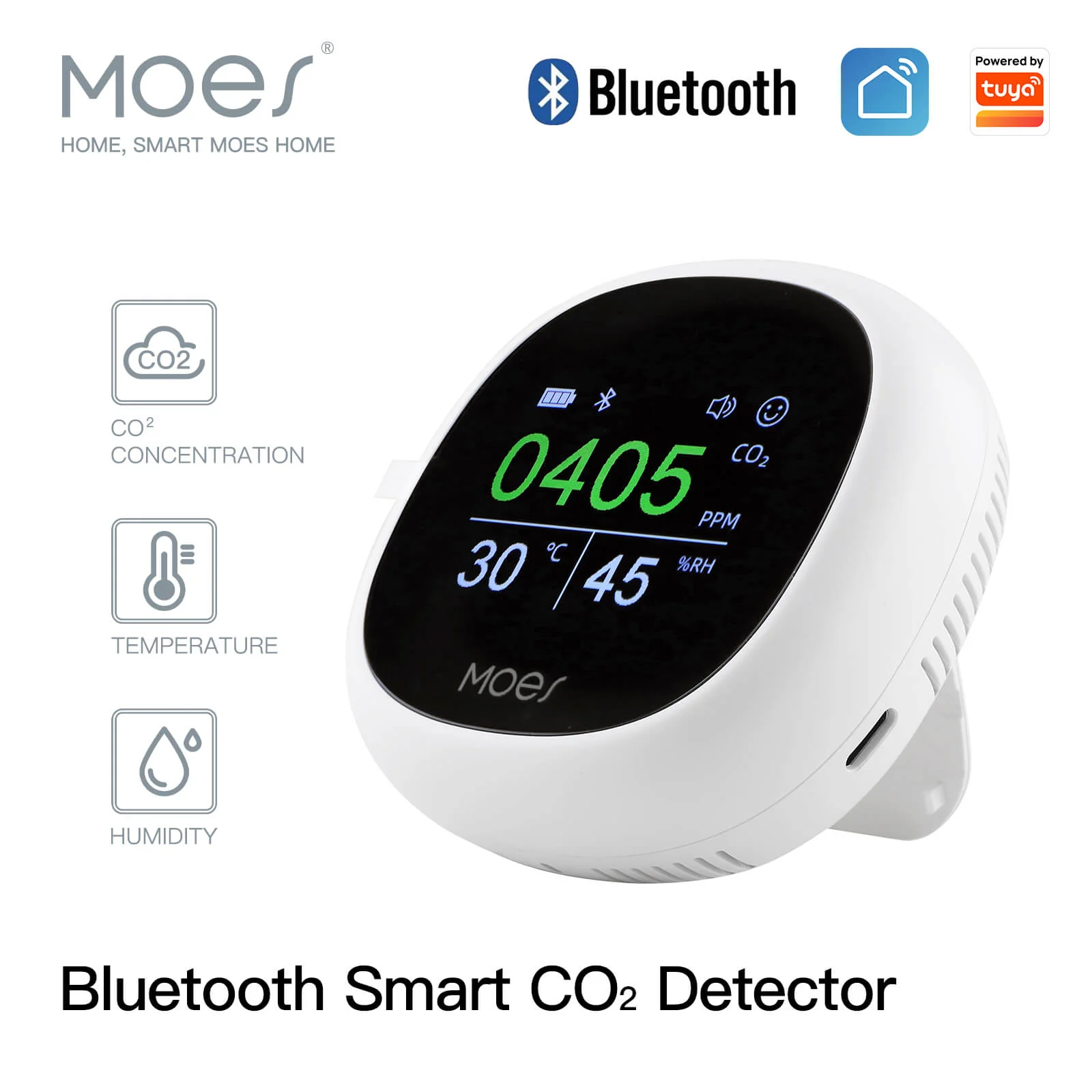MOES BLE Smart Carbon Dioxide Tester Portable CO2 Temp Humi Air Quality Monitor 2