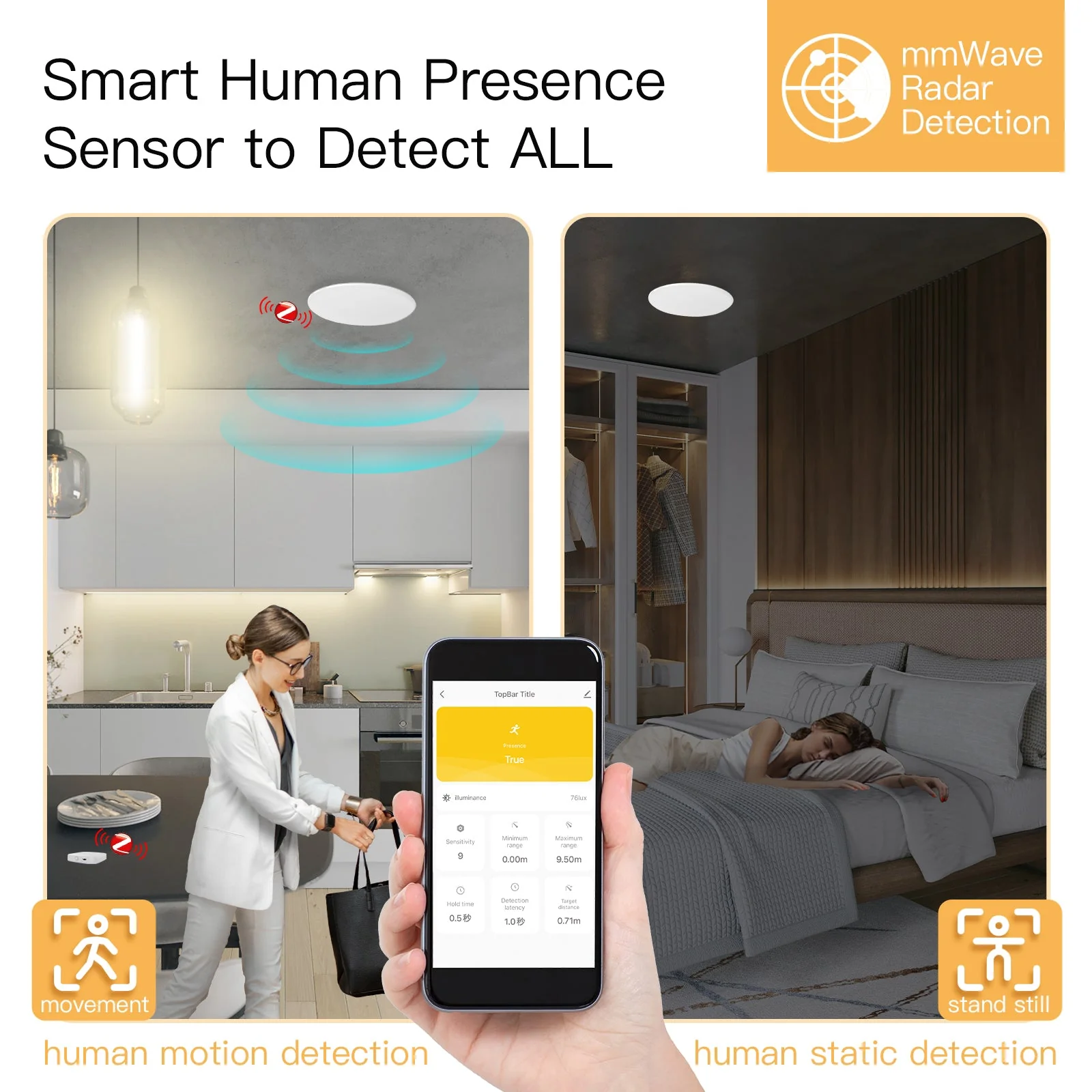 Zigbee/ Wifi Smart Human Presence Detector PIR mm Wave Radar Detection Sensor Ceiling Mount 2