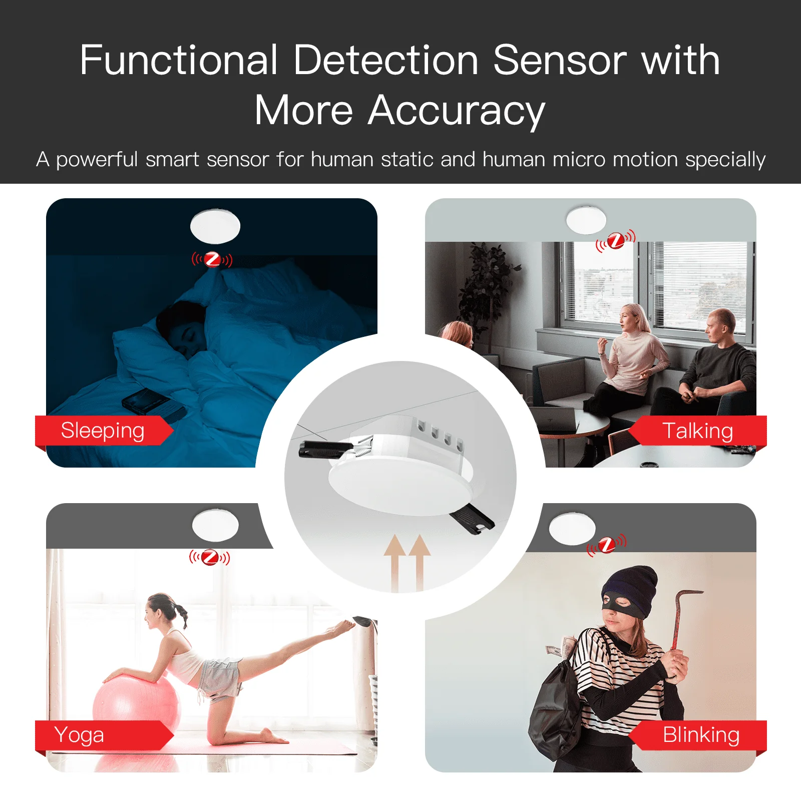 Zigbee/ Wifi Smart Human Presence Detector PIR mm Wave Radar Detection Sensor Ceiling Mount 3