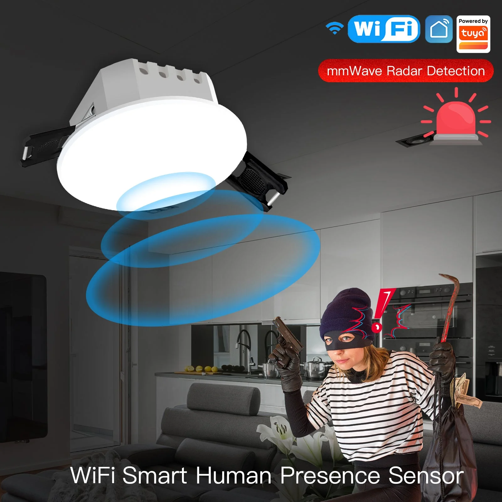 Zigbee/ Wifi Smart Human Presence Detector PIR mm Wave Radar Detection Sensor Ceiling Mount 8