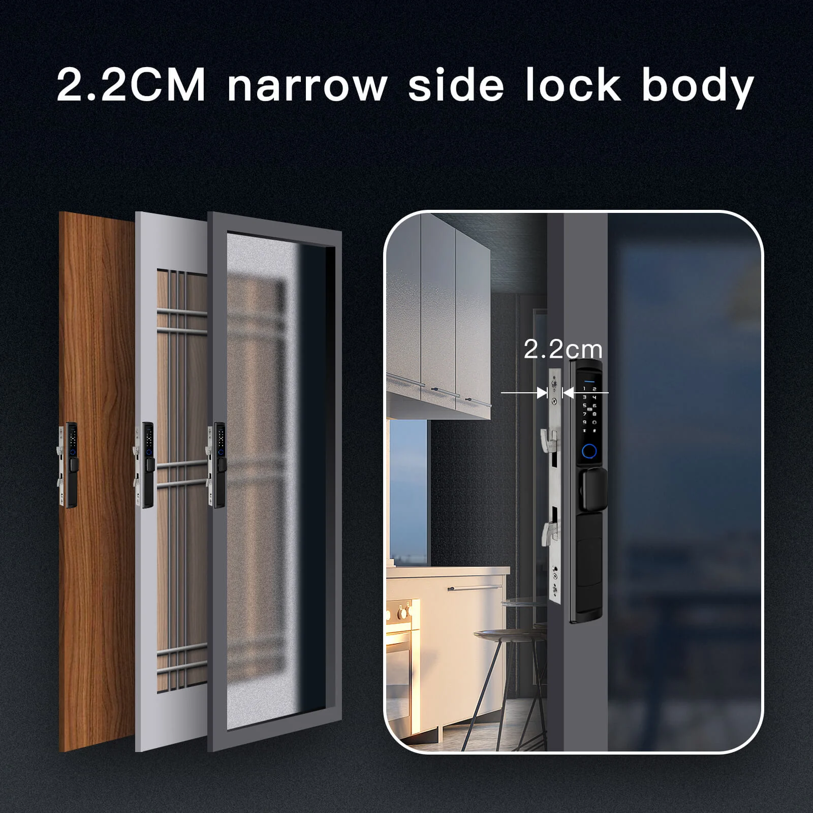 MOES WiFi Smart Narrow Side Fingerprint Coded Door Lock Remote Control Waterproof Two Handle Optional 3