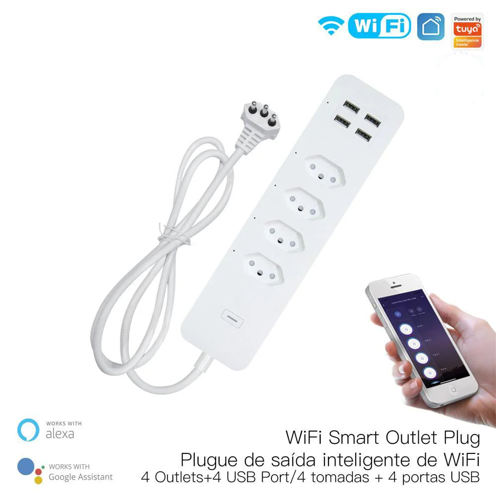 WiFi Smart Power Strip Surge Protector 4 Plug Outlets Electric Socket with USB/Type C [Brazil Version]