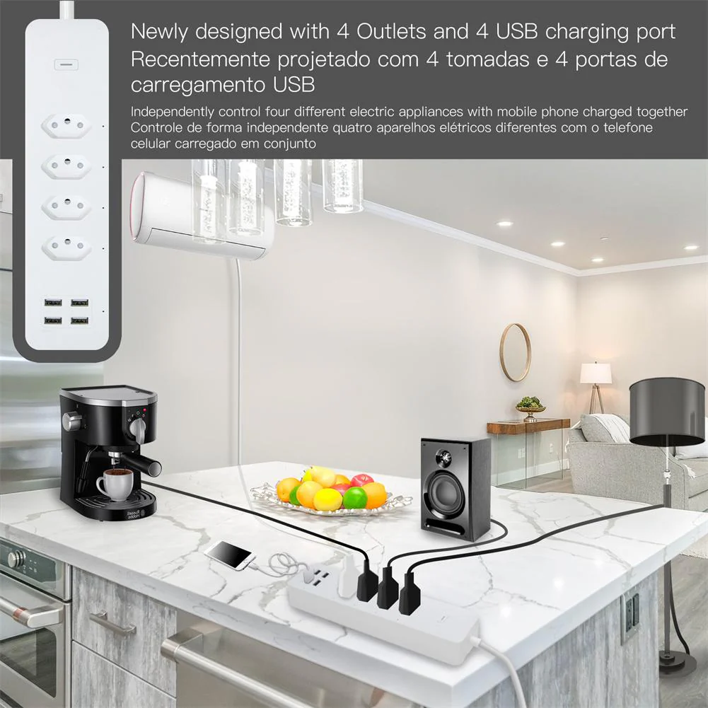 WiFi Smart Power Strip Surge Protector 4 Plug Outlets Electric Socket with USB/Type C [Brazil Version] 2