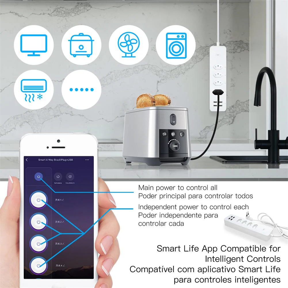WiFi Smart Power Strip Surge Protector 4 Plug Outlets Electric Socket with USB/Type C [Brazil Version] 3