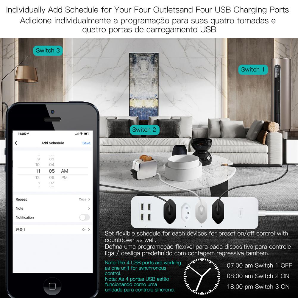 WiFi Smart Power Strip Surge Protector 4 Plug Outlets Electric Socket with USB/Type C [Brazil Version] 5