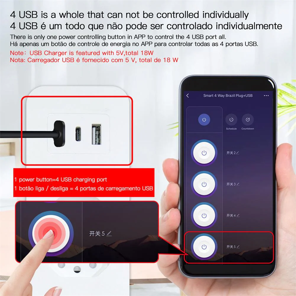 WiFi Smart Power Strip Surge Protector 4 Plug Outlets Electric Socket with USB/Type C [Brazil Version] 6