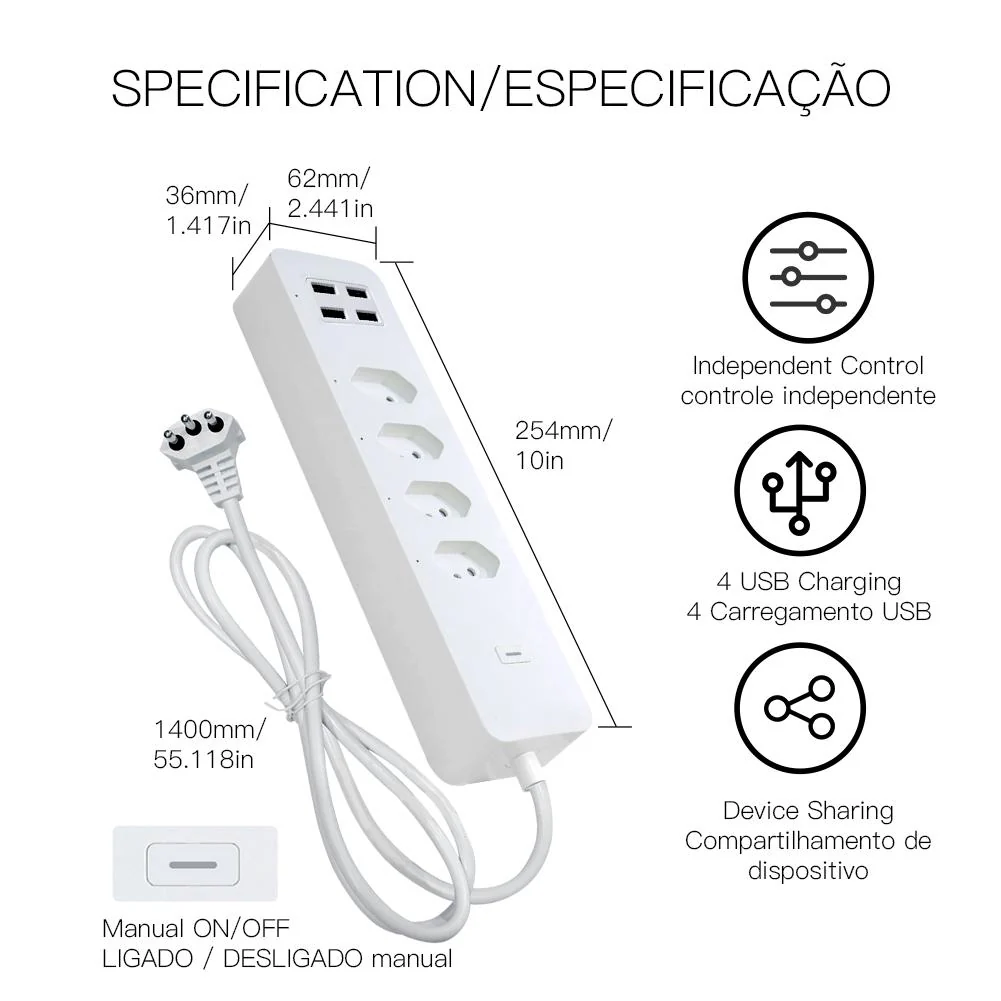 WiFi Smart Power Strip Surge Protector 4 Plug Outlets Electric Socket with USB/Type C [Brazil Version] 8