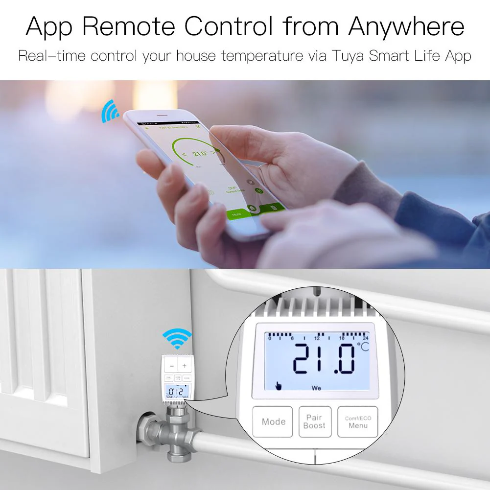 Smart Programmable Radiator Actuator Valve Tuya ZigBee3.0 Round Screen Thermostat Temperature Controller 6