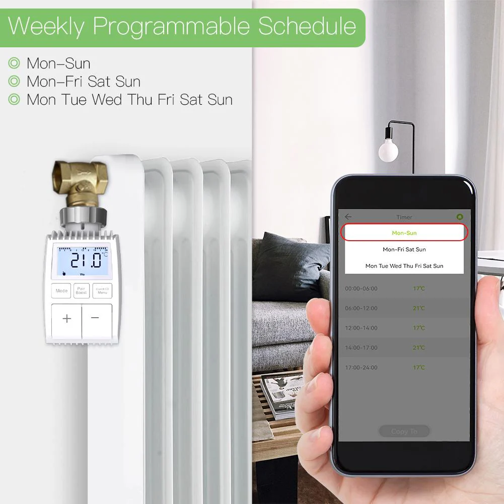 Smart Programmable Radiator Actuator Valve Tuya ZigBee3.0 Round Screen Thermostat Temperature Controller 7