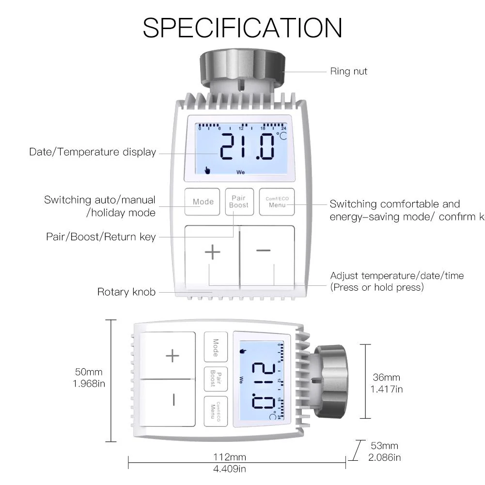 Smart Programmable Radiator Actuator Valve Tuya ZigBee3.0 Round Screen Thermostat Temperature Controller 9