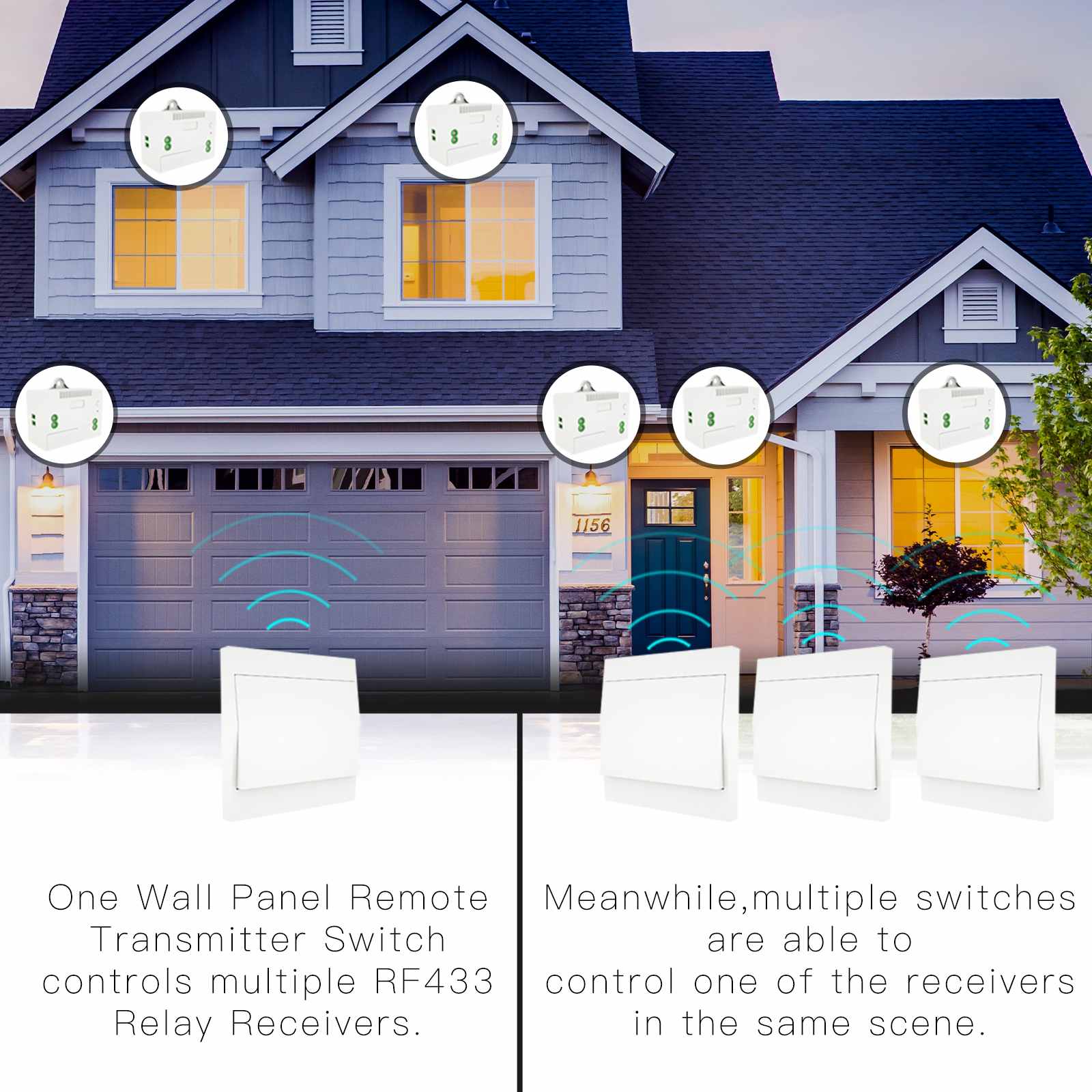 Smart RF433 Transmitter Push Button Switch Multi-Control Self-powered EU 2