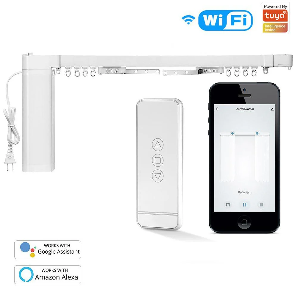 WiFi Smart Electric Motorized Splicing Curtain Tracks System,Tuya Curtain Motor with DIY Track RF Remote