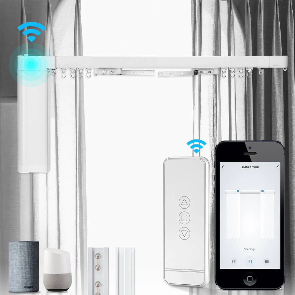 WiFi Smart Electric Motorized Splicing Curtain Tracks System,Tuya Curtain Motor with DIY Track RF Remote 2