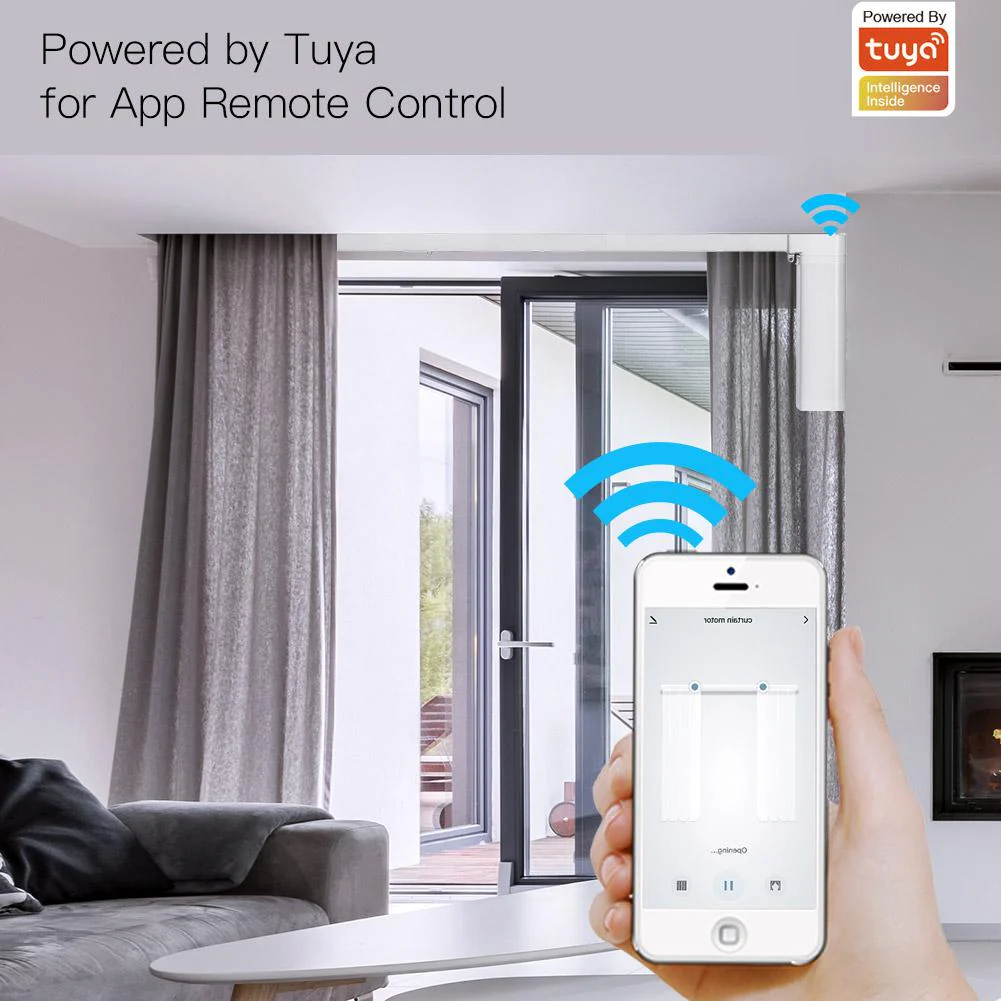 WiFi Smart Electric Motorized Splicing Curtain Tracks System,Tuya Curtain Motor with DIY Track RF Remote 3