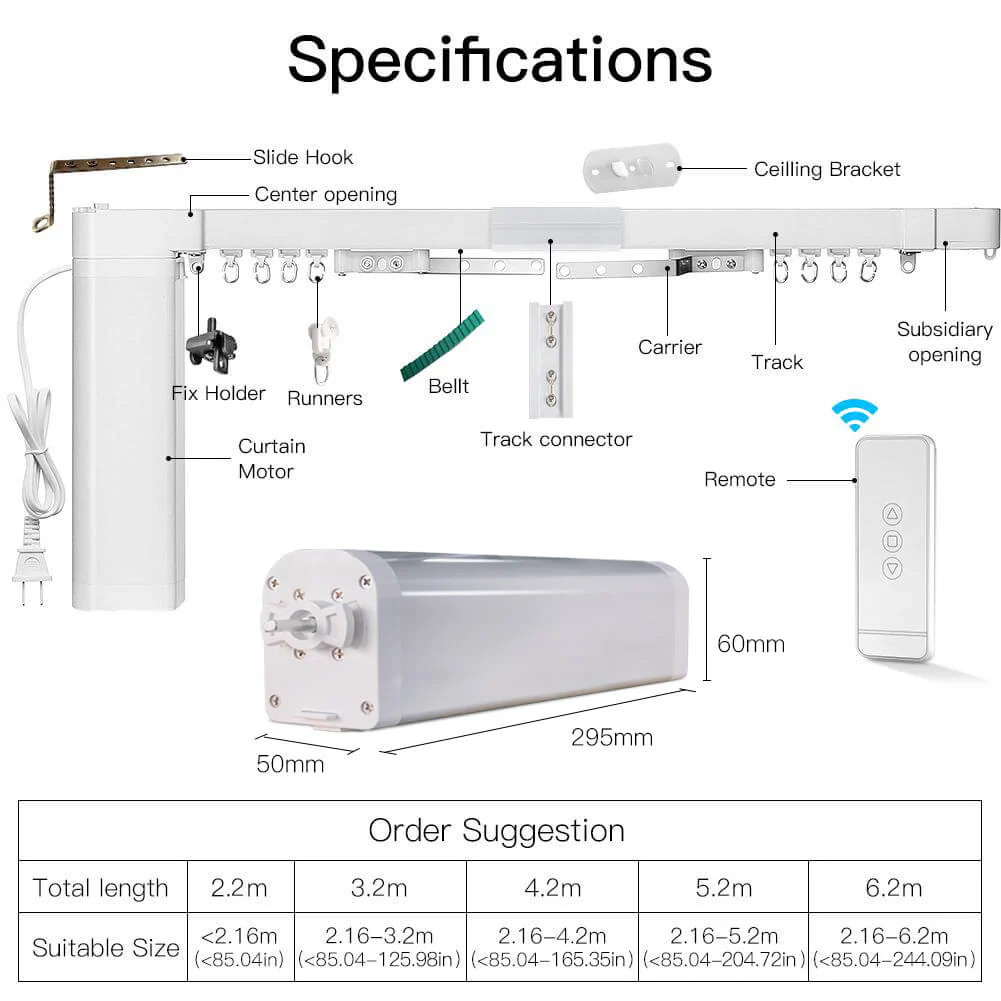 WiFi Smart Electric Motorized Splicing Curtain Tracks System,Tuya Curtain Motor with DIY Track RF Remote 8
