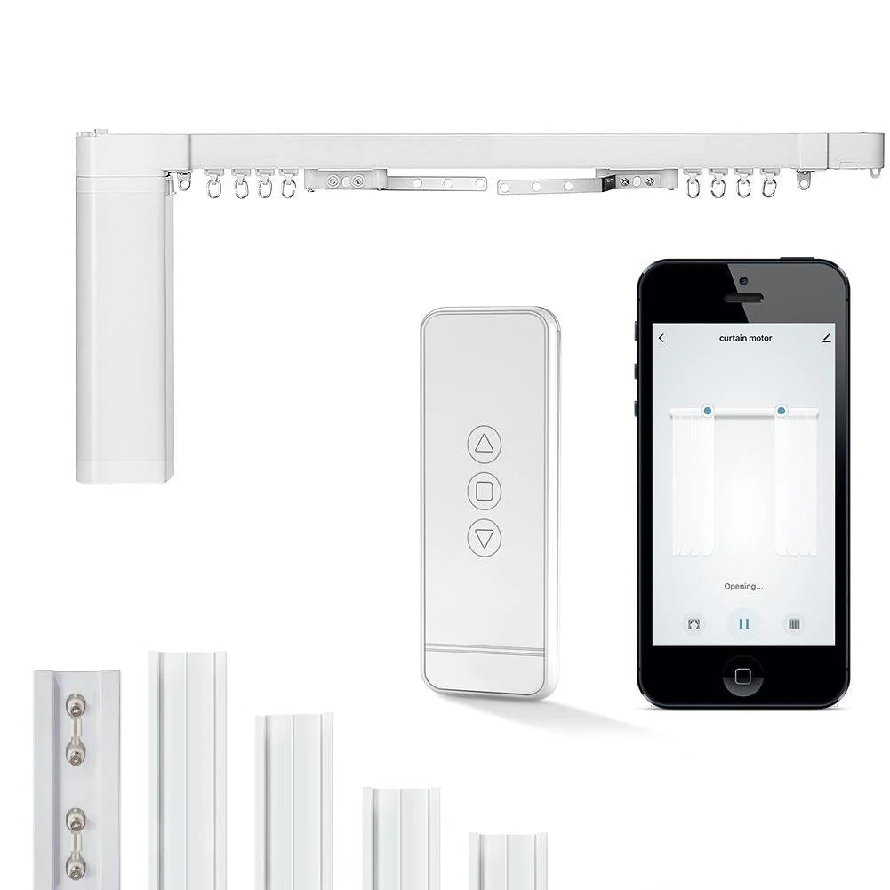 WiFi Smart Electric Motorized Splicing Curtain Tracks System,Tuya Curtain Motor with DIY Track RF Remote 9