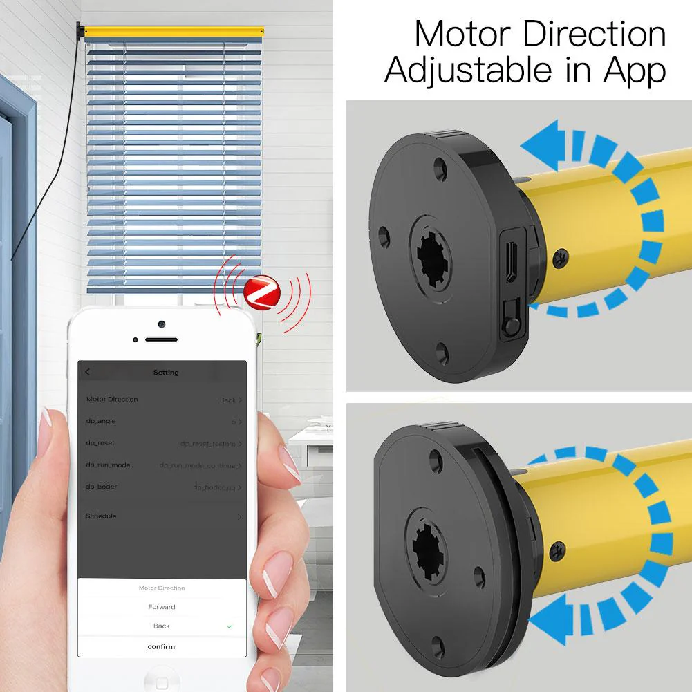 ZigBee Automatic 38mm Smart Tubular Roller Blinds Motor RF433 Remote Control 5