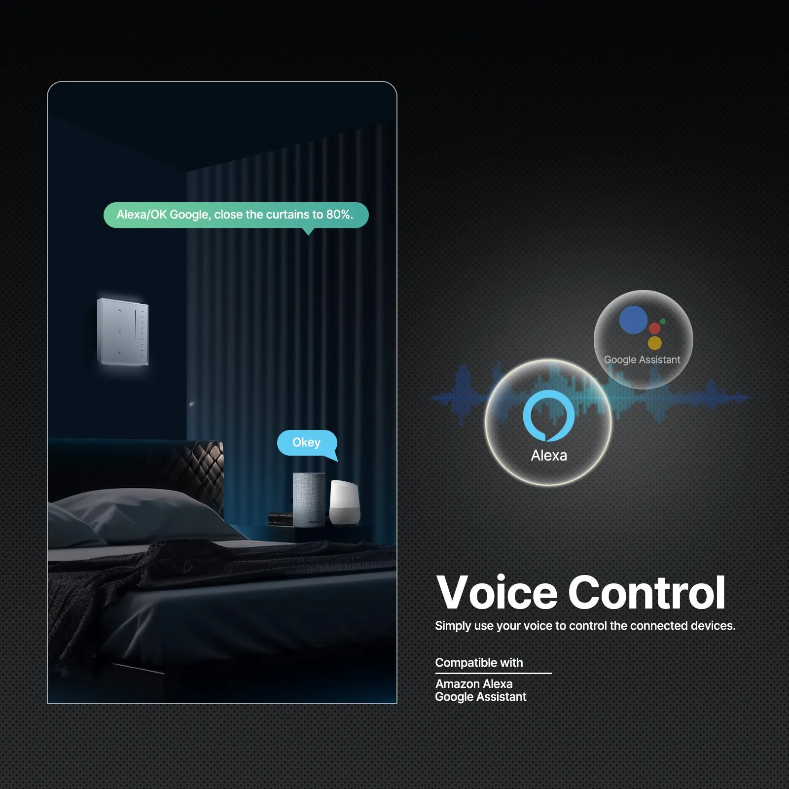 Star Feather Series Zigbee Smart Curtain Switch Anti-Glare Touch Panel Flowing Backlight EU Version 3