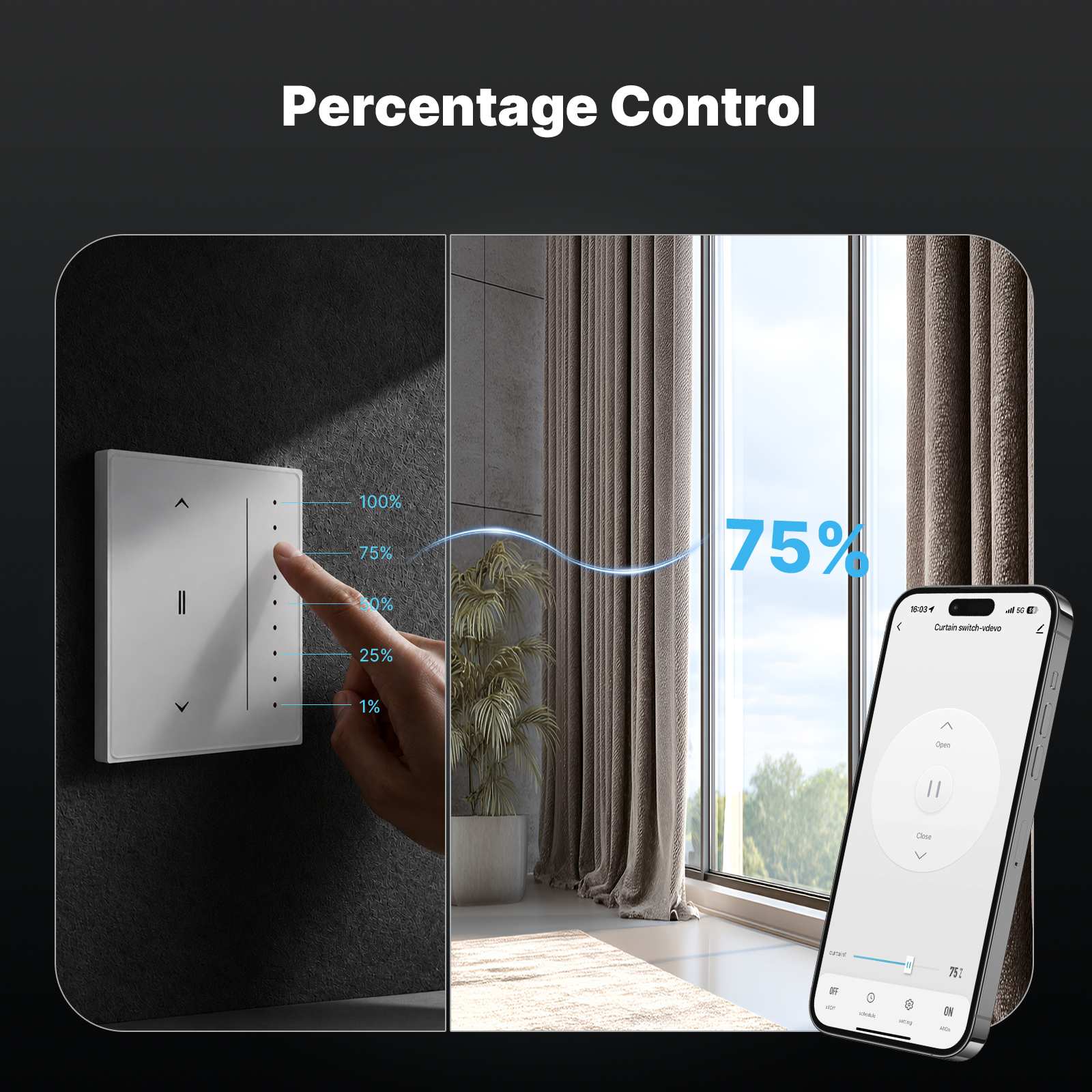 Star Feather Series Zigbee Smart Curtain Switch Anti-Glare Touch Panel Flowing Backlight EU Version 5